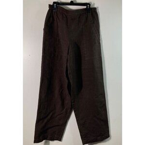 Womens Shirin Guild Wide Straight Leg Linen Pants Stretch Waist Pockets S Brown